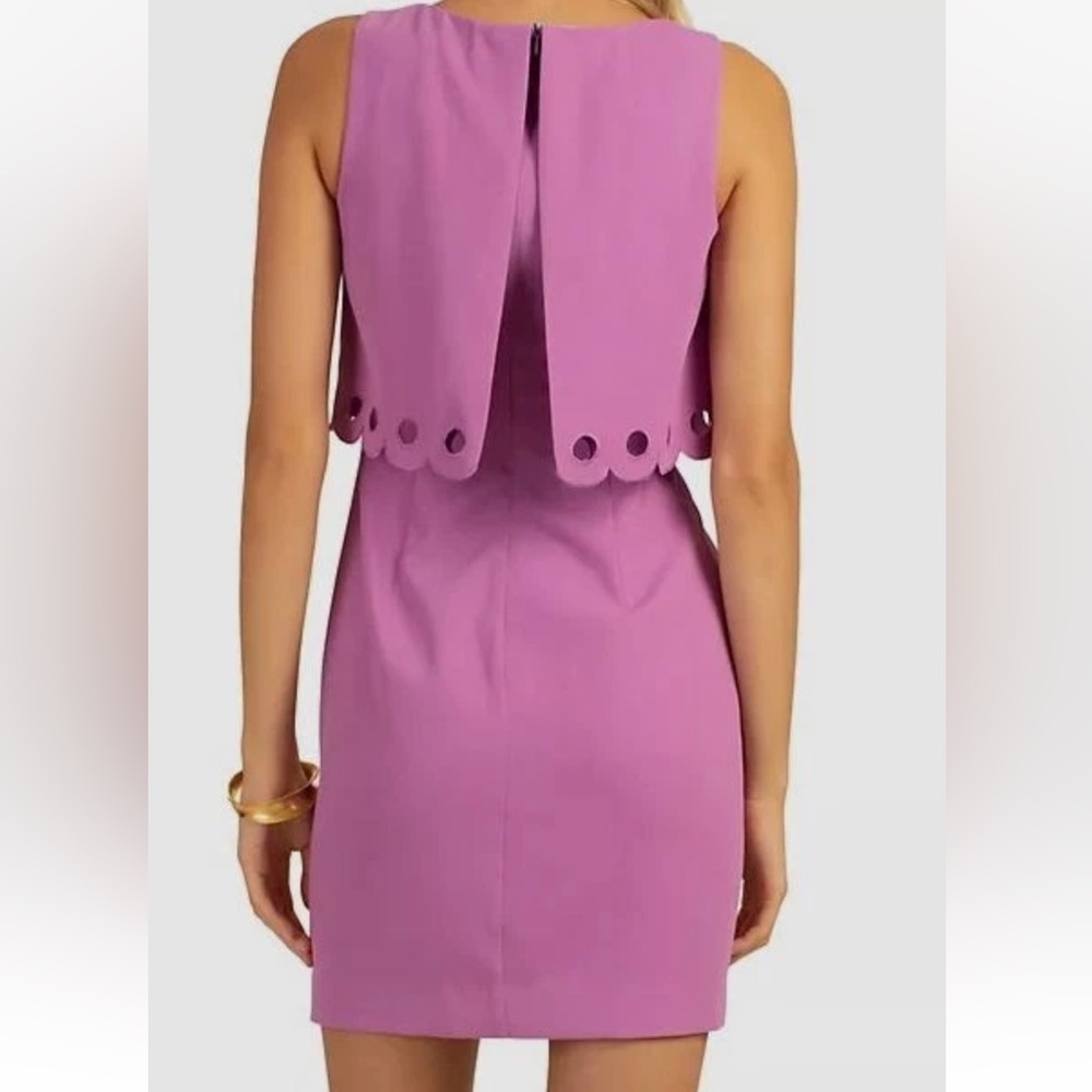 Trina Turk Purple Posey Scalloped Overlay Flounce Sheath Dress - Picture 2 of 10